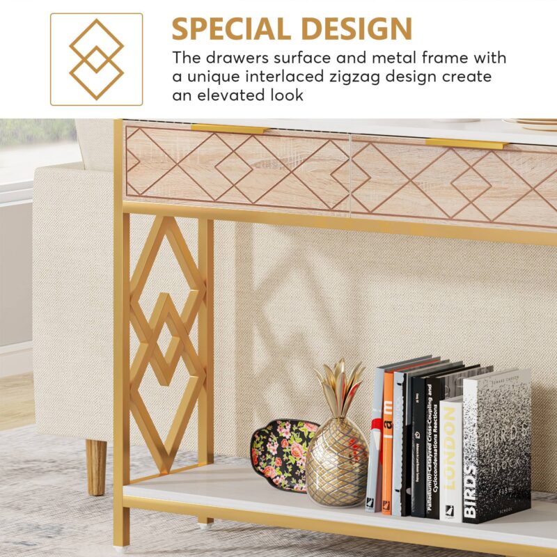 Console Table, 70.9 inch Sofa Entryway Table with 3 Drawers & Shelves - Image 6