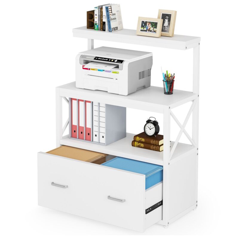 File Cabinet, Lateral Printer Stand with Drawer & Shelves