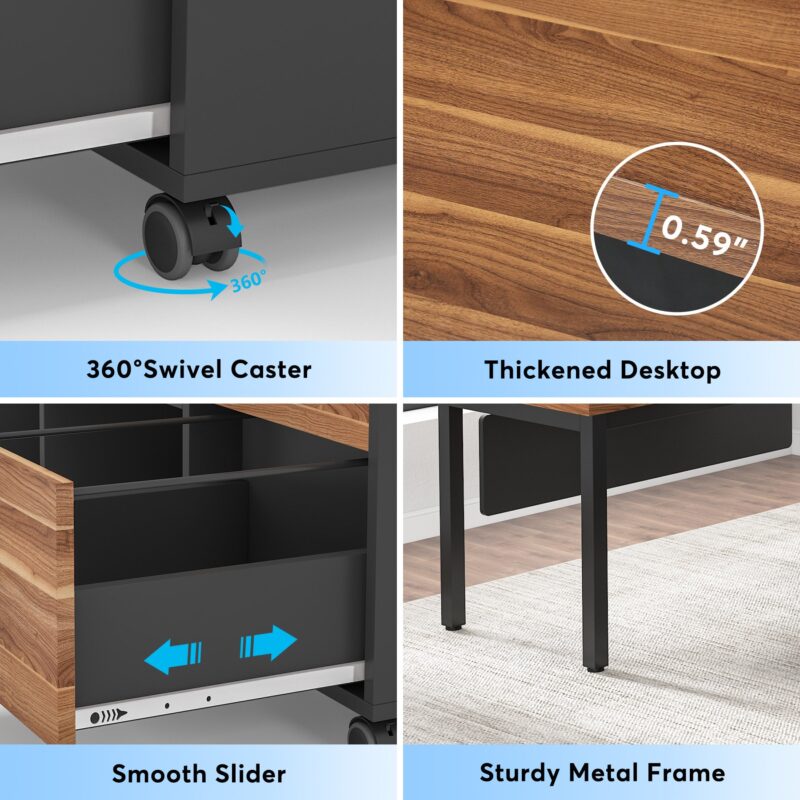 L-Shaped Desk,  Executive Computer Desk with Storage Cabinet - Image 6