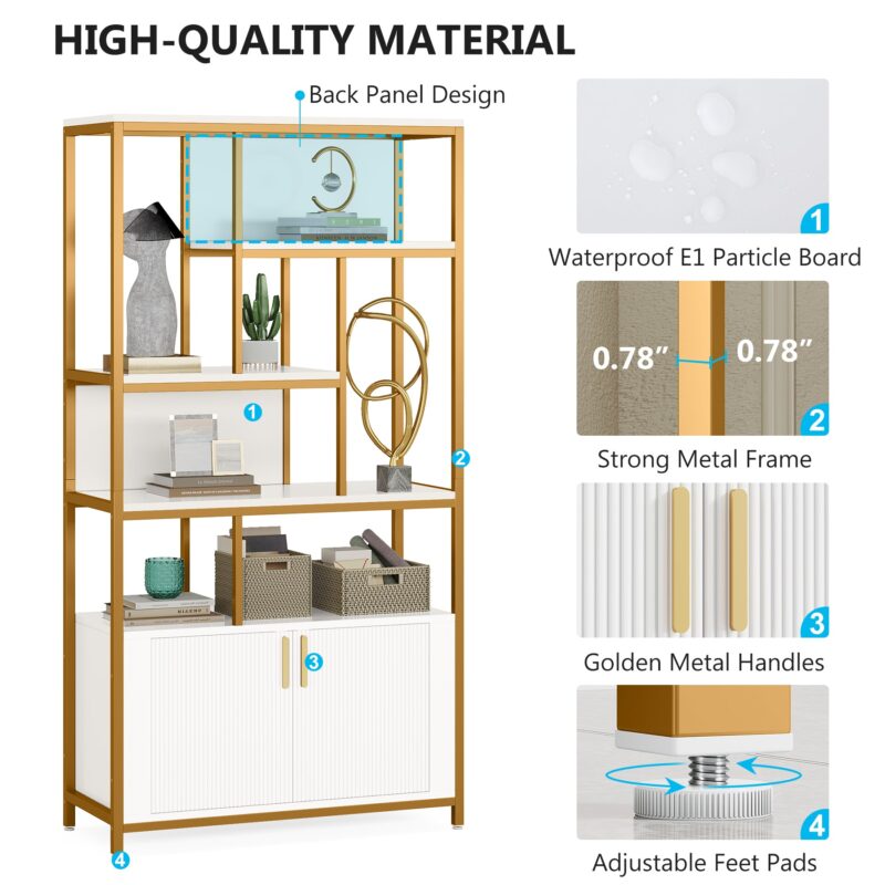 Bookshelf, 70.86" Etagere Bookcase with Storage Cabinet & Open Shelves - Image 7