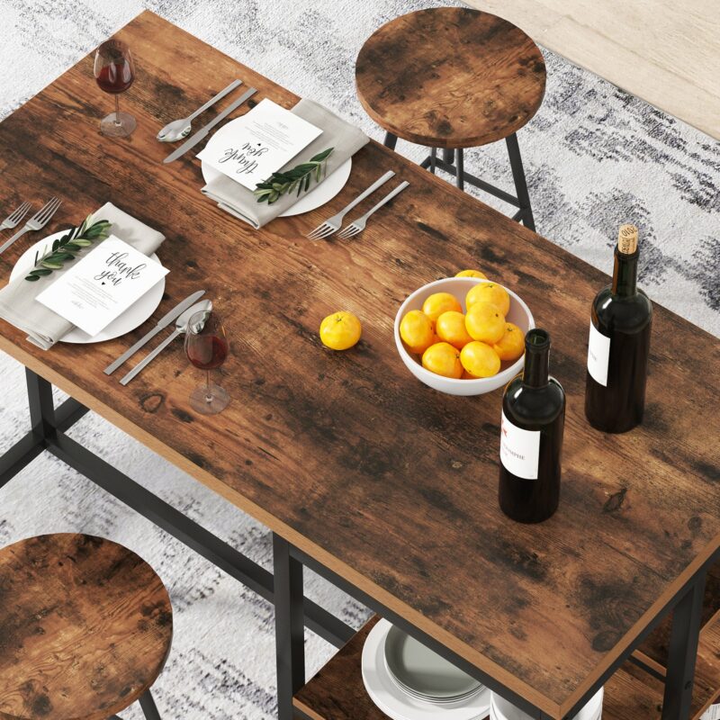 Kitchen Island, Industrial Kitchen Counter Dining Table with Storage Shelves - Image 4