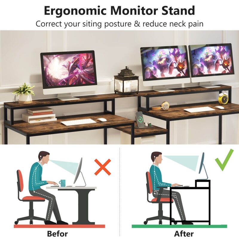 Two Person Desk, 93" Double Computer Desk With USB Ports & Power Outlet - Image 6