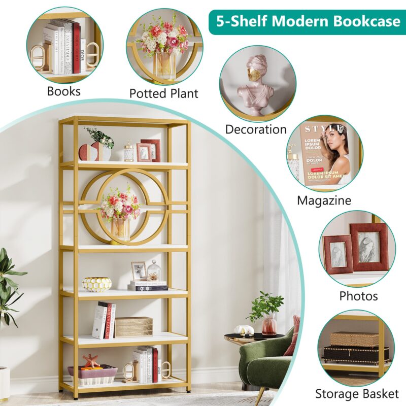 Bookshelf, 6-Tier Etagere Bookcase Freestanding Storage Shelf - Image 7