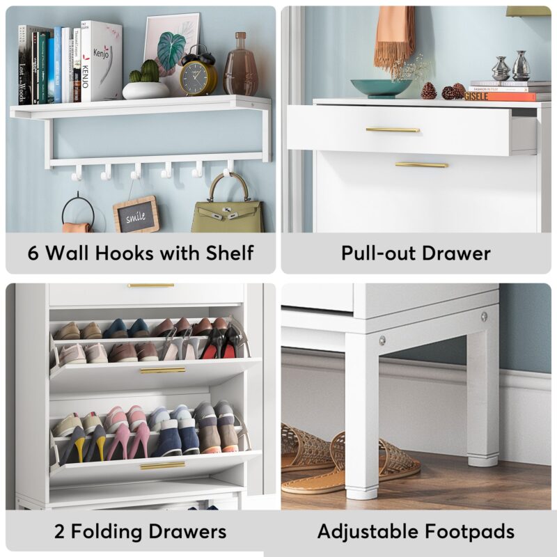 Shoe Cabinet with Floating Shelf, Modern 3 Drawers Shoe Organizer - Image 6