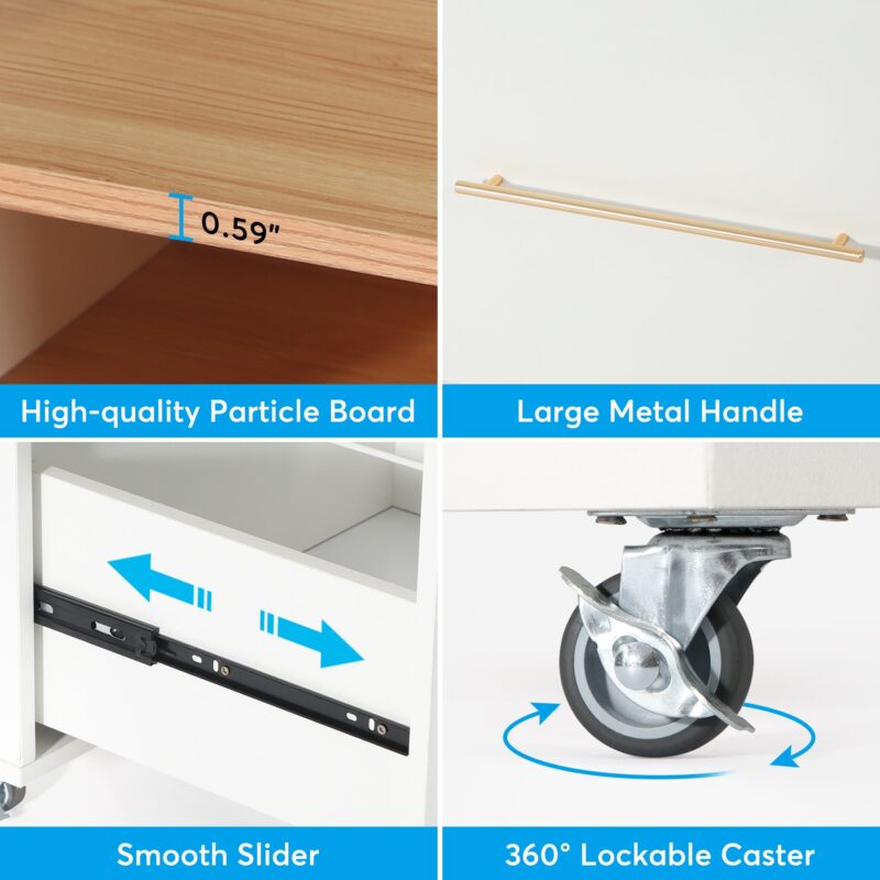 File Cabinet, 2 Drawer Rolling Lateral Filling Cabinet Printer Stand - Image 7