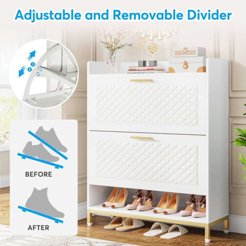 Shoe Cabinet, Freestanding Shoe Organizer with 2 Flip Drawers & Open Shelf - Image 6