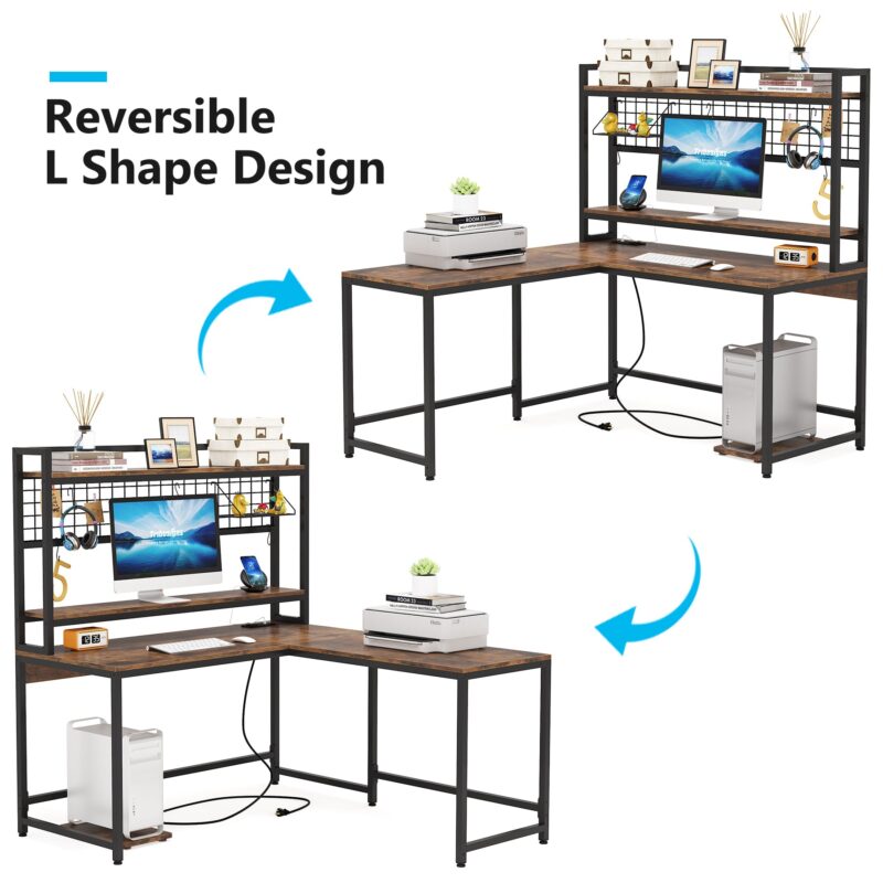 L-Shaped Desk, Reversible Corner Computer Desk with Power Outlet - Image 7