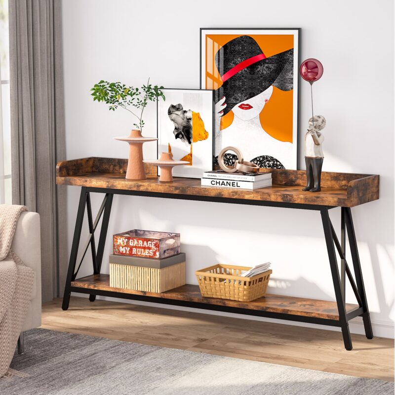 Console Table, 2-Tier Narrow Sofa Table Behind Couch Entryway Table - Image 3