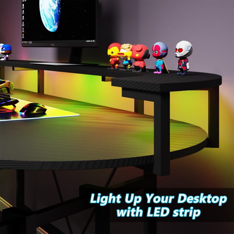 Gaming Desk, 75" Computer Desk with LED Strip & Monitor Shelf - Image 6