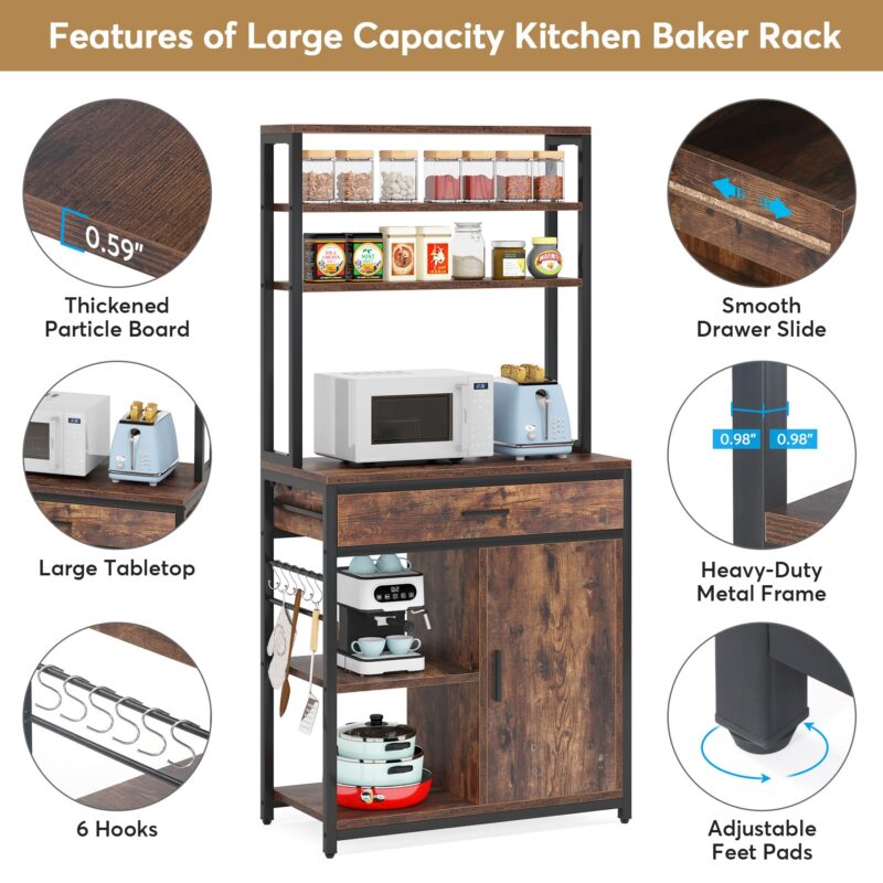 Kitchen Baker's Rack, 6-Tier Microwave Stand with Cabinet & Drawers - Image 6