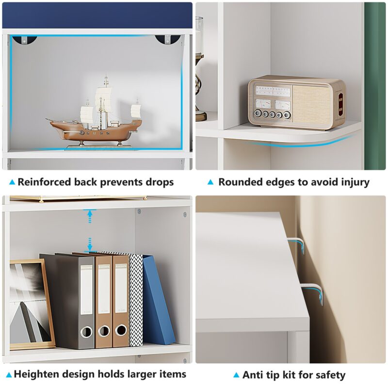 Bookshelf, Modern 5-Shelf Cube Etagere Wood Bookcases - Image 5