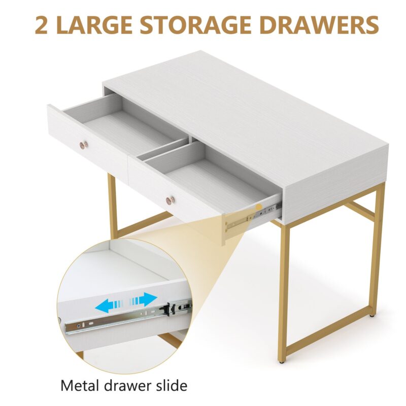 Computer Desk with 2 Drawers, Multifunctional Study Writing Desk - Image 5