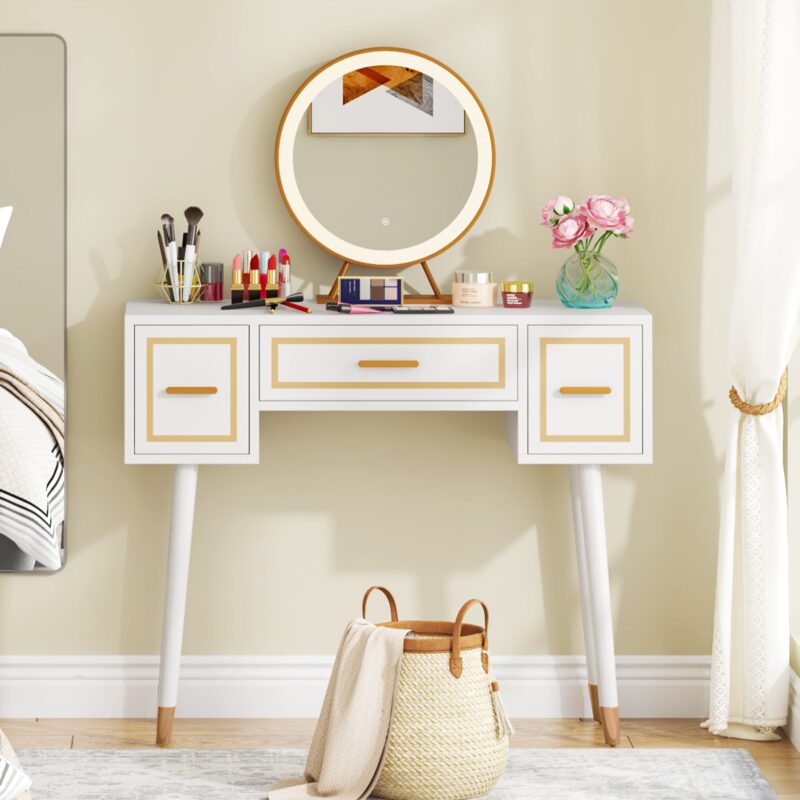 Makeup Vanity with 3 Drawers & 3-Color Round Smart Touch Mirror - Image 4