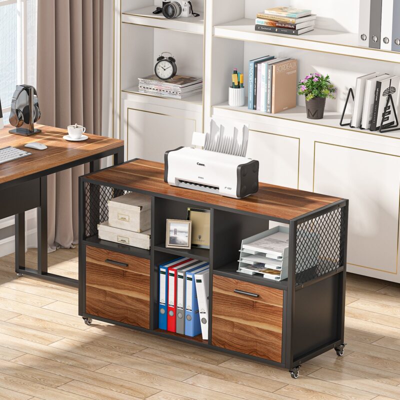 File Cabinet, 2 Drawer Wood Mobile Lateral Filing Cabinet - Image 9