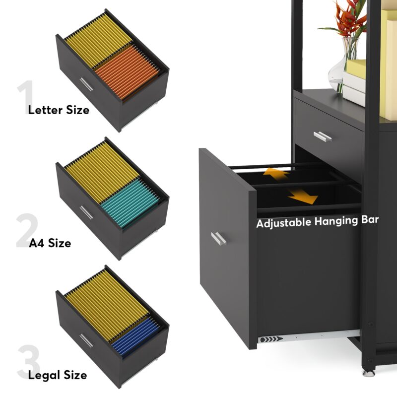 File Cabinet, 4-Tier Modern Bookshelf with 2 Drawers - Image 3