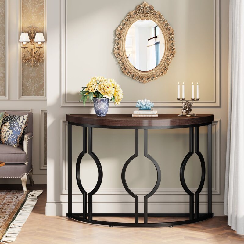 Console Table, 43" Industrial Half Moon Shaped Sofa Table - Image 4