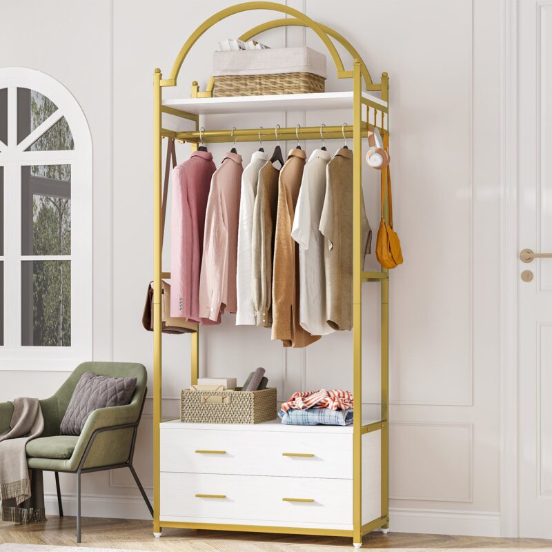 Freestanding Closet Organizer, Modern Garment Rack with Drawers & Shelves - Image 3