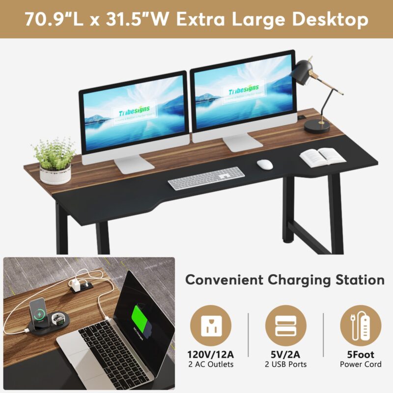 L-Shaped Desk, 70.9" Computer Desk with Power Outlet and File Cabinet - Image 6