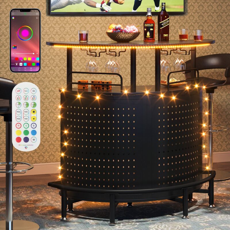 Smart Bar Unit with Led Lights, 3-Tier Liquor Bar Table - Image 2