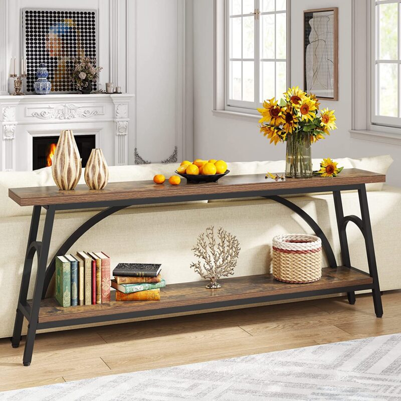 Console Table, 70.8” Sofa Tables Entryway Table with 2 Tier Wood Shelves - Image 4