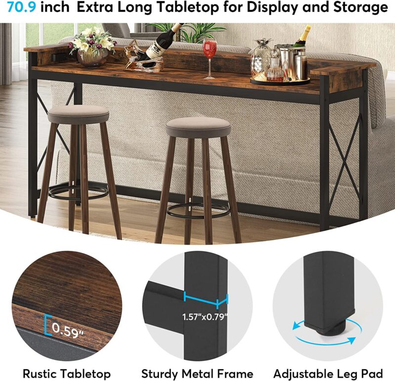 Console Table, 70.9" Sofa Table with Outlets and USB Ports - Image 5