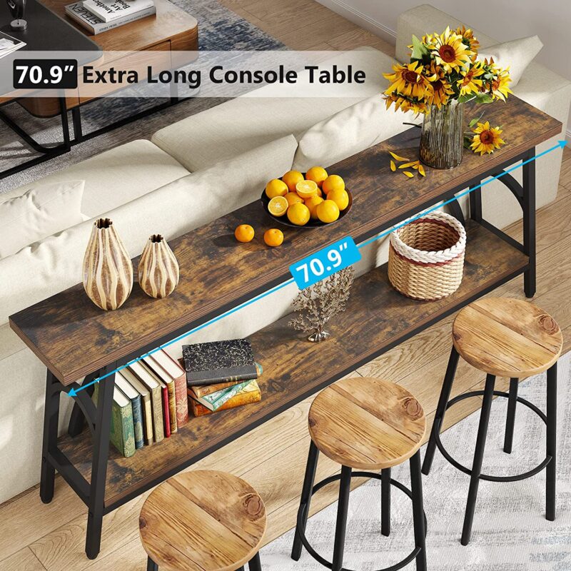 Console Table, 70.8” Sofa Tables Entryway Table with 2 Tier Wood Shelves - Image 7