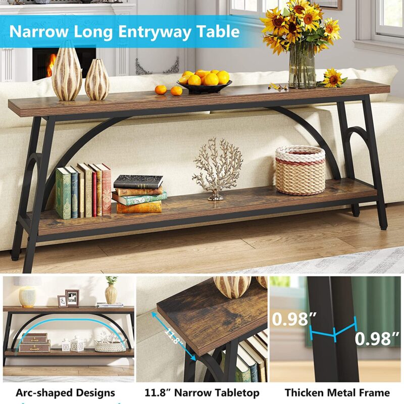 Console Table, 70.8” Sofa Tables Entryway Table with 2 Tier Wood Shelves - Image 6