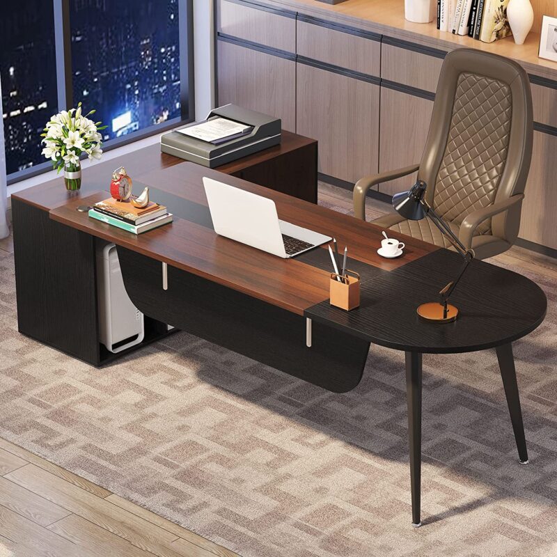 L-Shaped Desk, 70.9'' Executive Desk with 47” File Cabinet - Image 4