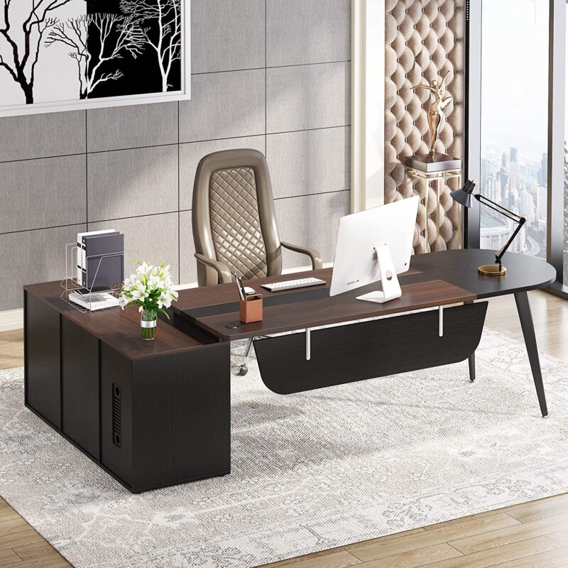 L-Shaped Desk, 70.9'' Executive Desk with 47” File Cabinet