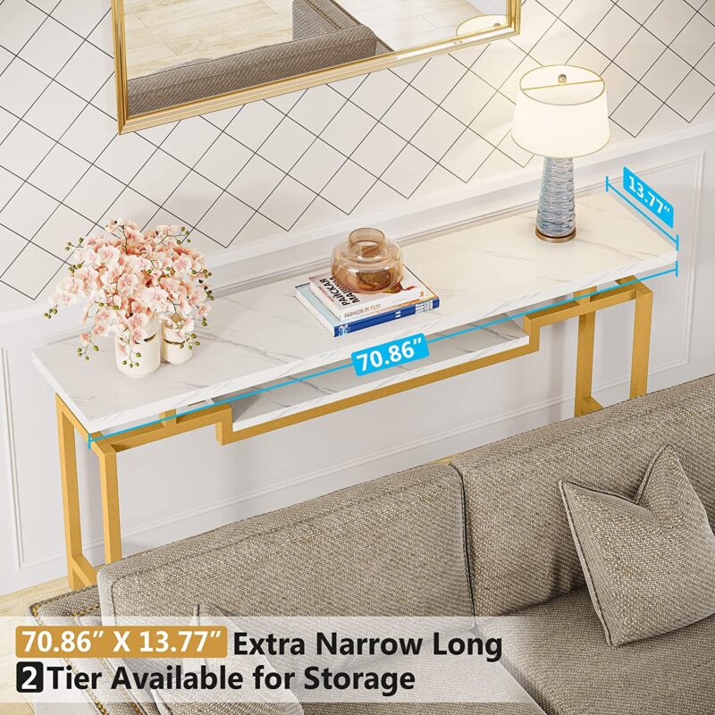 Console Table, 70" Sofa Table with 2 Tier Storage Shelves - Image 9