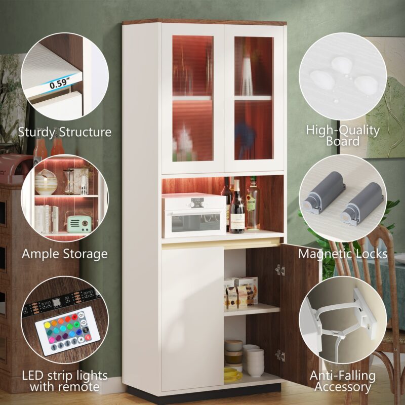 Bookcase, 71” Bookshelf Storage Cabinet with LED Light & Doors - Image 5