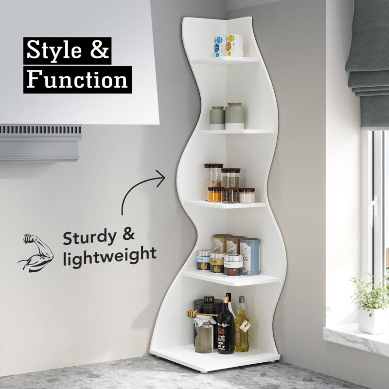 Corner Shelf, Modern 5-Tier Wall Corner Bookshelf Bookcase - Image 5