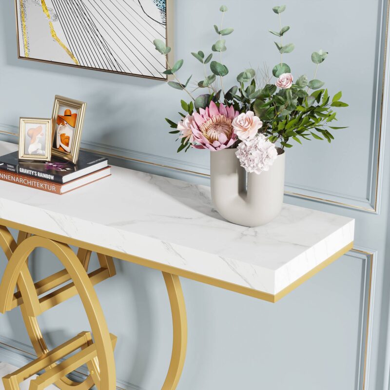 Console Table, 55" Faux Marble Sofa Accent Table for Hallway - Image 6