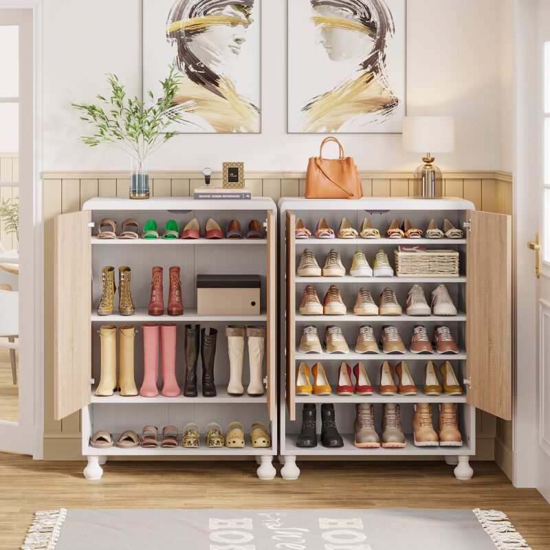 Shoe Cabinet, Modern Wood Shoe Organizer Cabinet with Door - Image 4