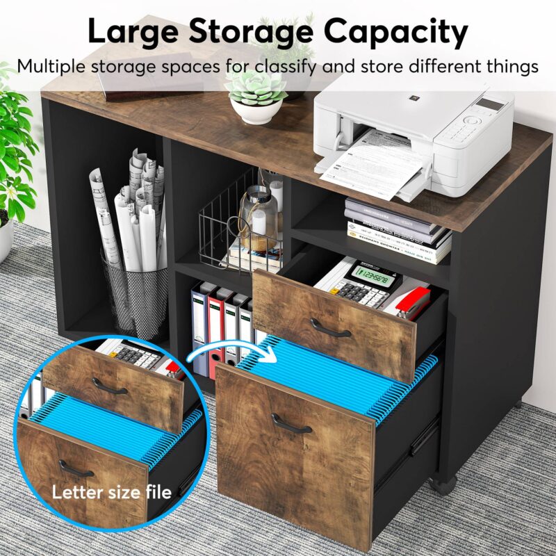 L-Shaped Desk, 59" Executive Office Desk with Lateral File Cabinet - Image 5