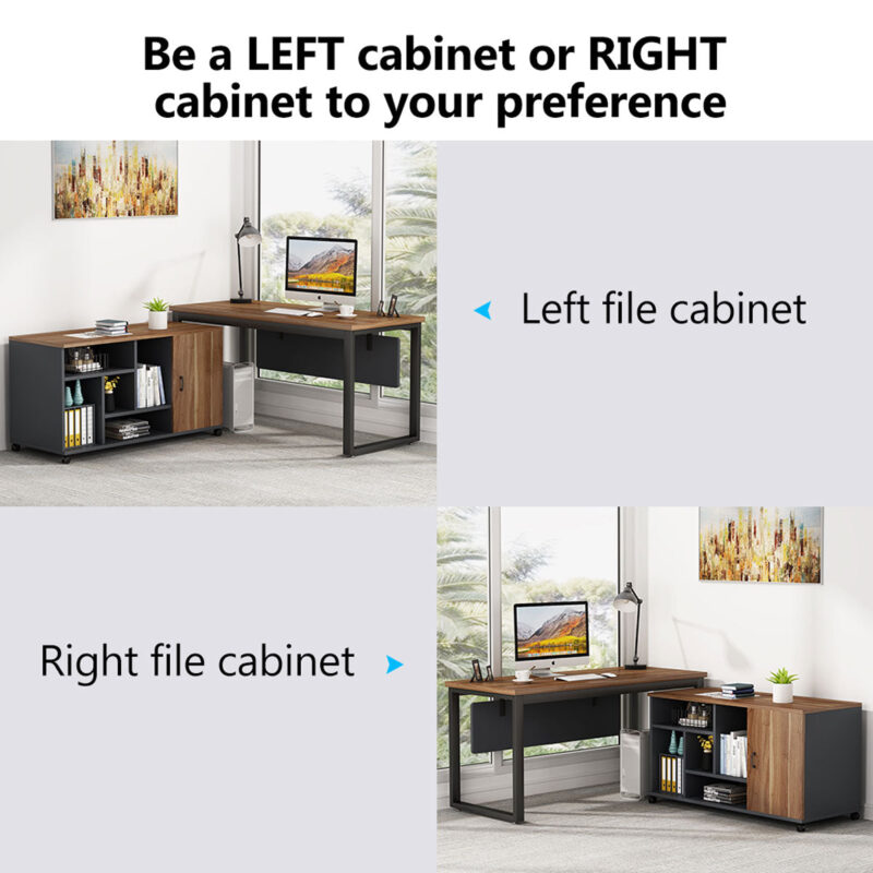 L-Shaped Computer Desk with 47 Inch File Cabinet Set - Image 7