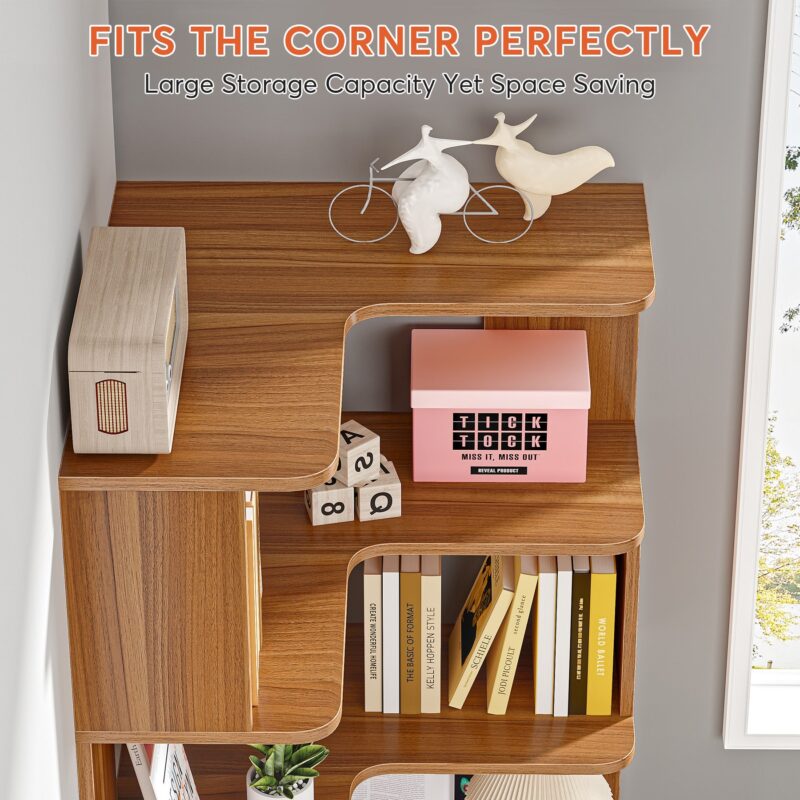 Corner Bookshelf, 6-Tier Corner Bookcase Display Rack - Image 5