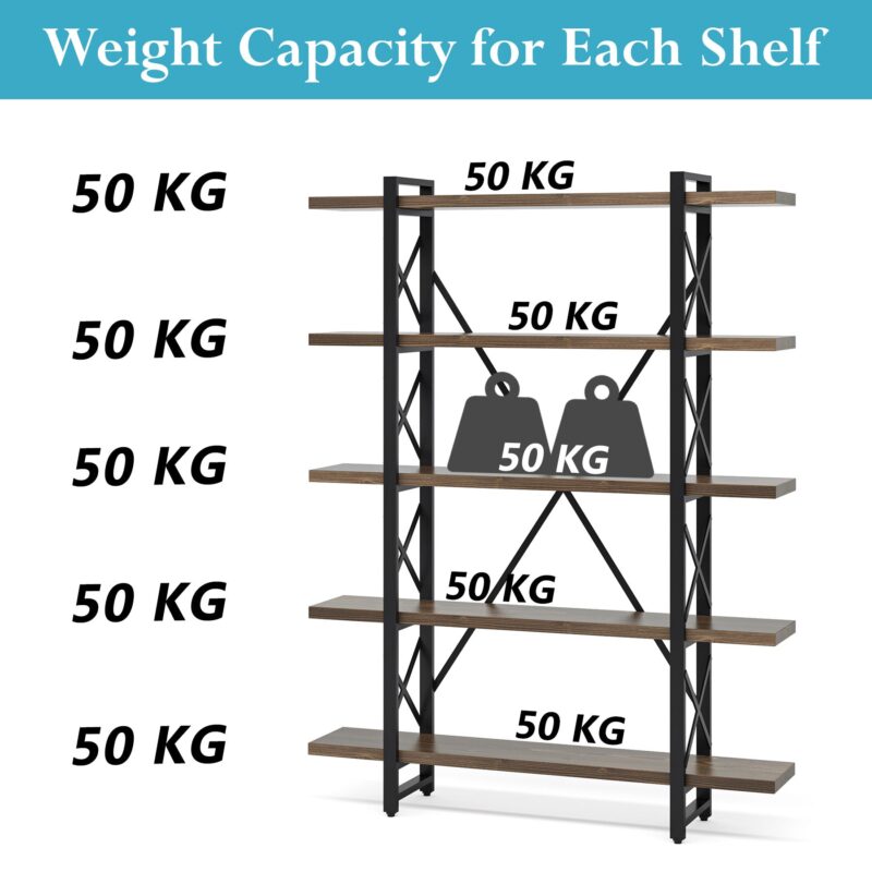 Bookshelf, 72" Solid Wood Bookcase 5-Shelf Display Rack - Image 7