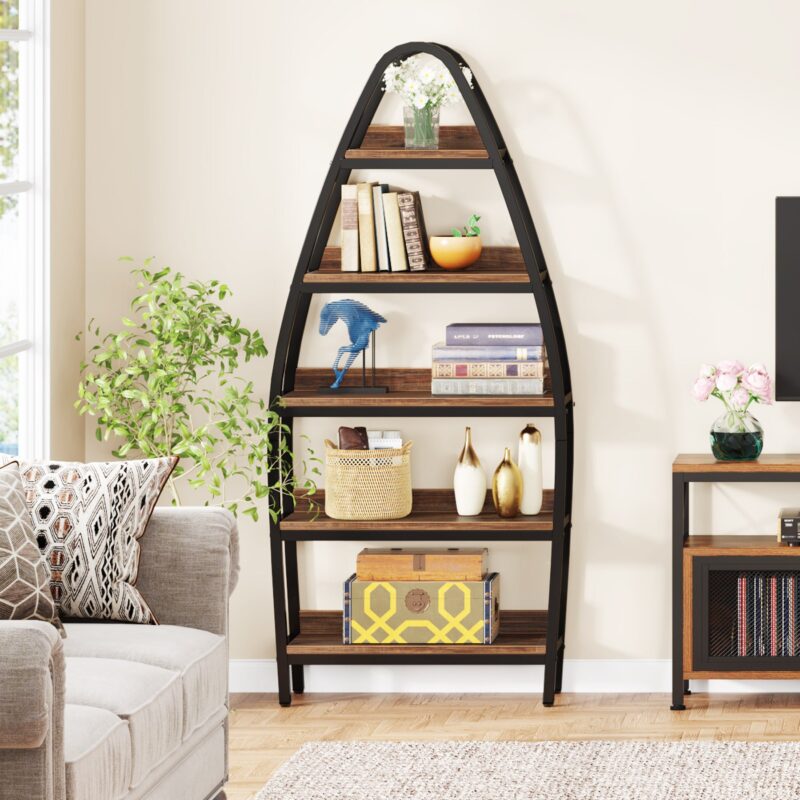 Bookshelf, 5-Tier Open Etagere Bookcase 69" Tall Display Shelf Unit - Image 4