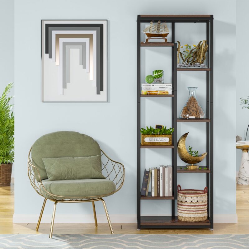 Bookshelf, 70.8" Etagere Bookcase Storage Display Shelf Unit - Image 5