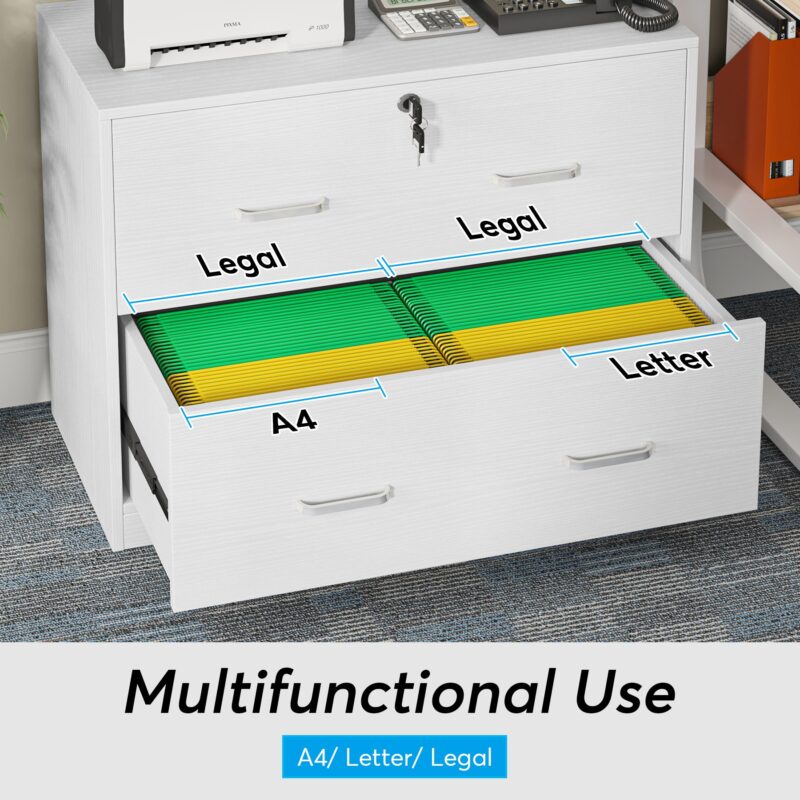 File Cabinet, Modern Lateral Storage Cabinet with 2-Drawer - Image 5