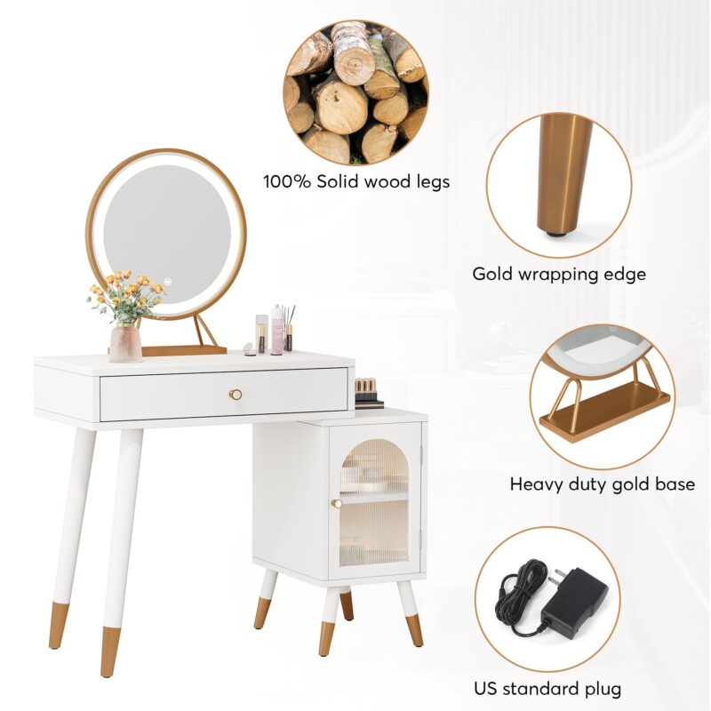 Vanity, Makeup Dressing Table with Drawer and Storage Cabinet - Image 7