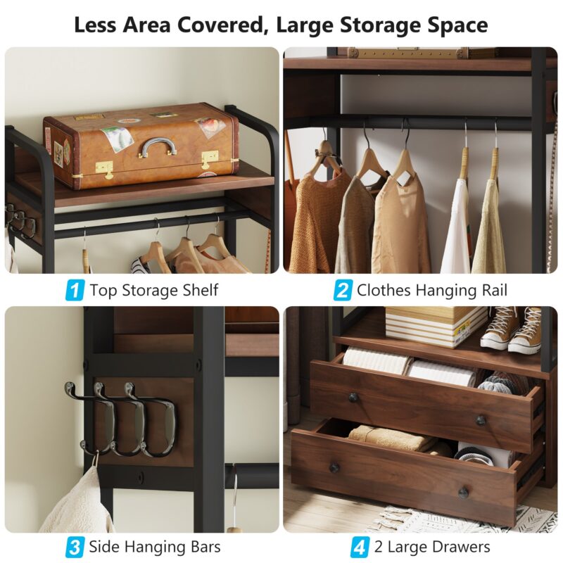 Freestanding Closet Organizer, Coat Rack with Drawers and Shelves - Image 6