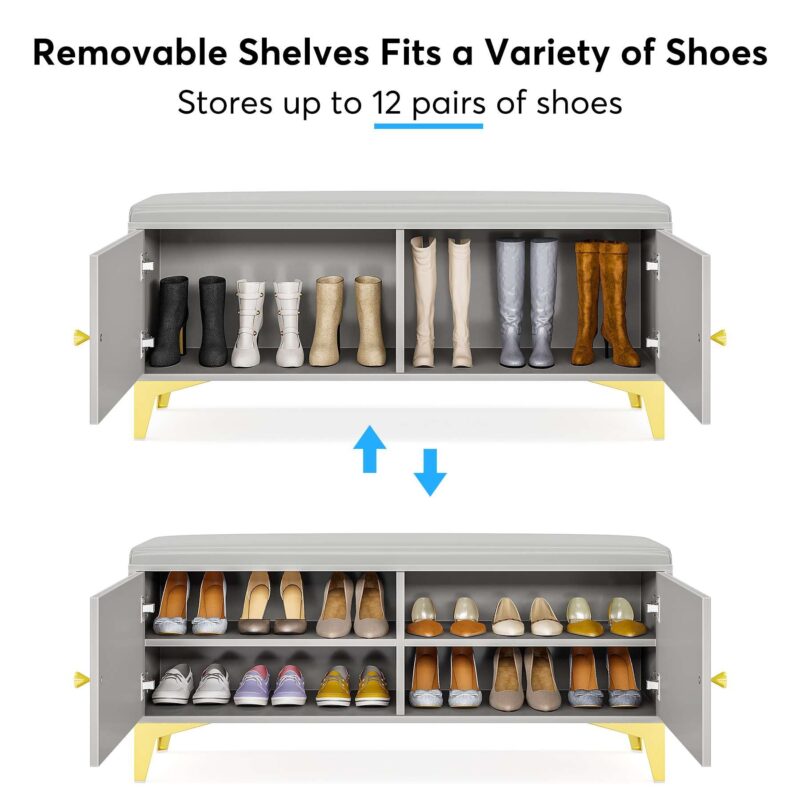 Shoe Bench, Modern Shoe Rack Bench Organizer with Cabinet - Image 5