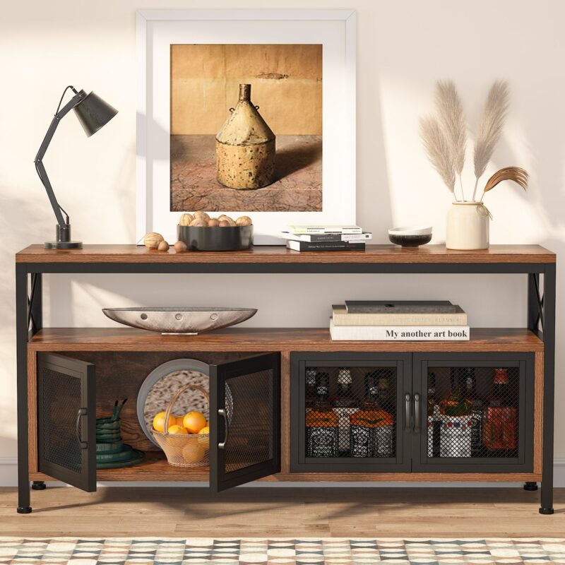 Sideboard Buffet Table Bar Cabinet with 4 Mesh Doors - Image 3