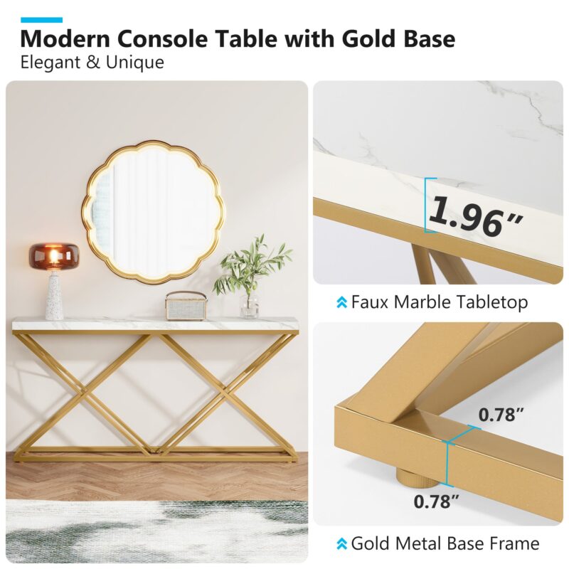 Console Table, 55" Modern Entryway Sofa Table with  Gold Metal Legs - Image 6