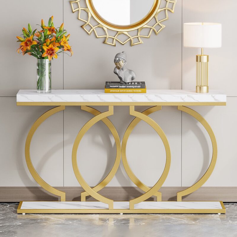 Console Table, 55 inch Faux Marble Entryway Sofa Table - Image 4