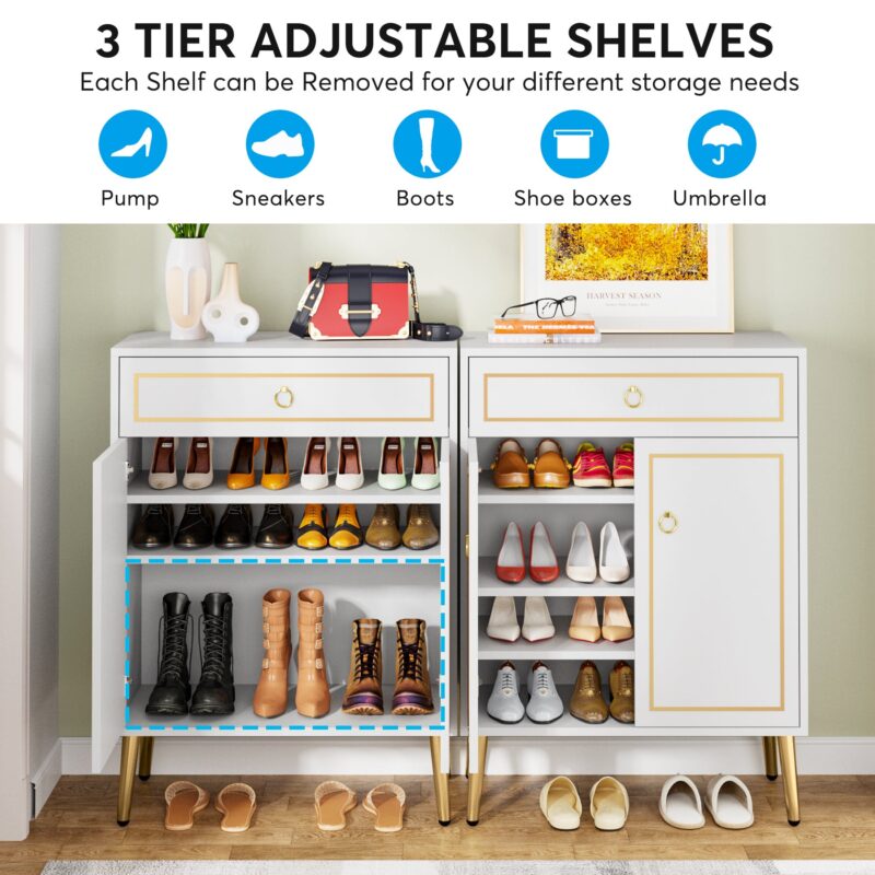 Shoe Cabinet, 4 Tier Shoe Storage Organizer with Drawer & Doors - Image 7