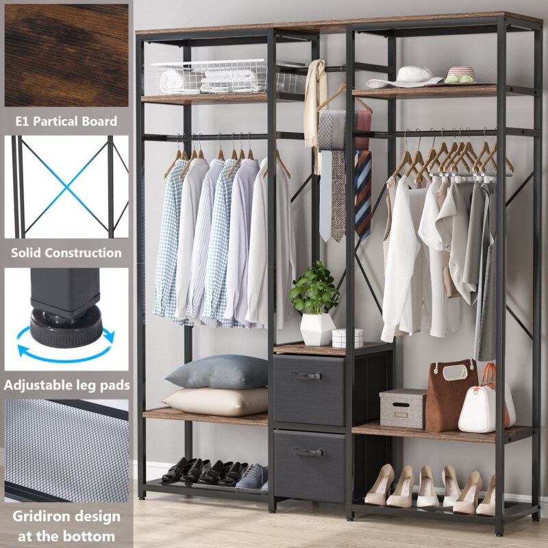 Freestanding Closet Organizer, Metal Garment Rack with Shelves - Image 5