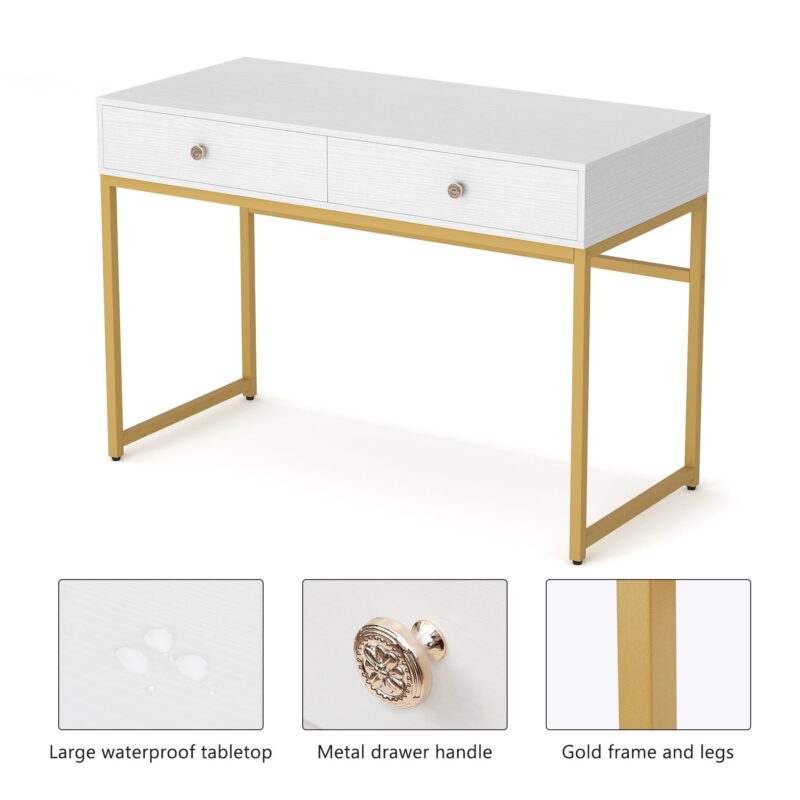 Computer Desk with 2 Drawers, Multifunctional Study Writing Desk - Image 6